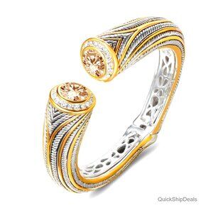 Multi Strand Twisted Wire CZ Cuff Bangle Bracelet 16mm Wide